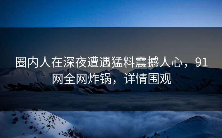 圈内人在深夜遭遇猛料震撼人心，91网全网炸锅，详情围观