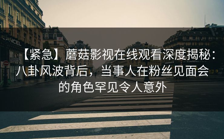【紧急】蘑菇影视在线观看深度揭秘：八卦风波背后，当事人在粉丝见面会的角色罕见令人意外